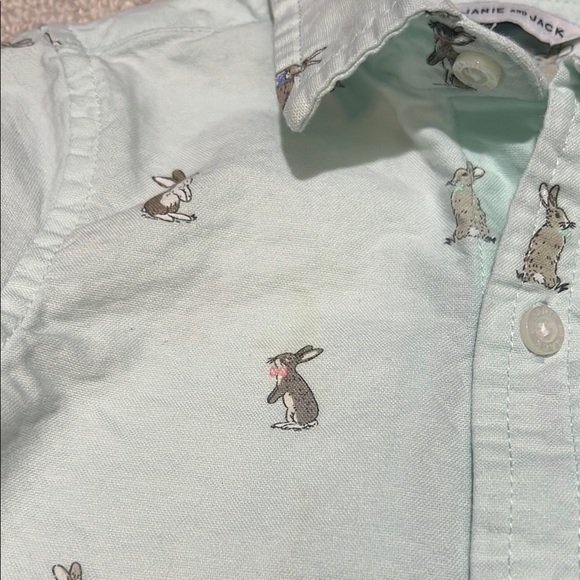 Janie and Jack, boys Mint Green Bunny Print Shirt - Picture 4 of 5